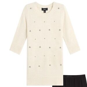 New Amy Byer $79 Large Girls Ivory‎ Rhinestone Embellished Knit Sweater Dress